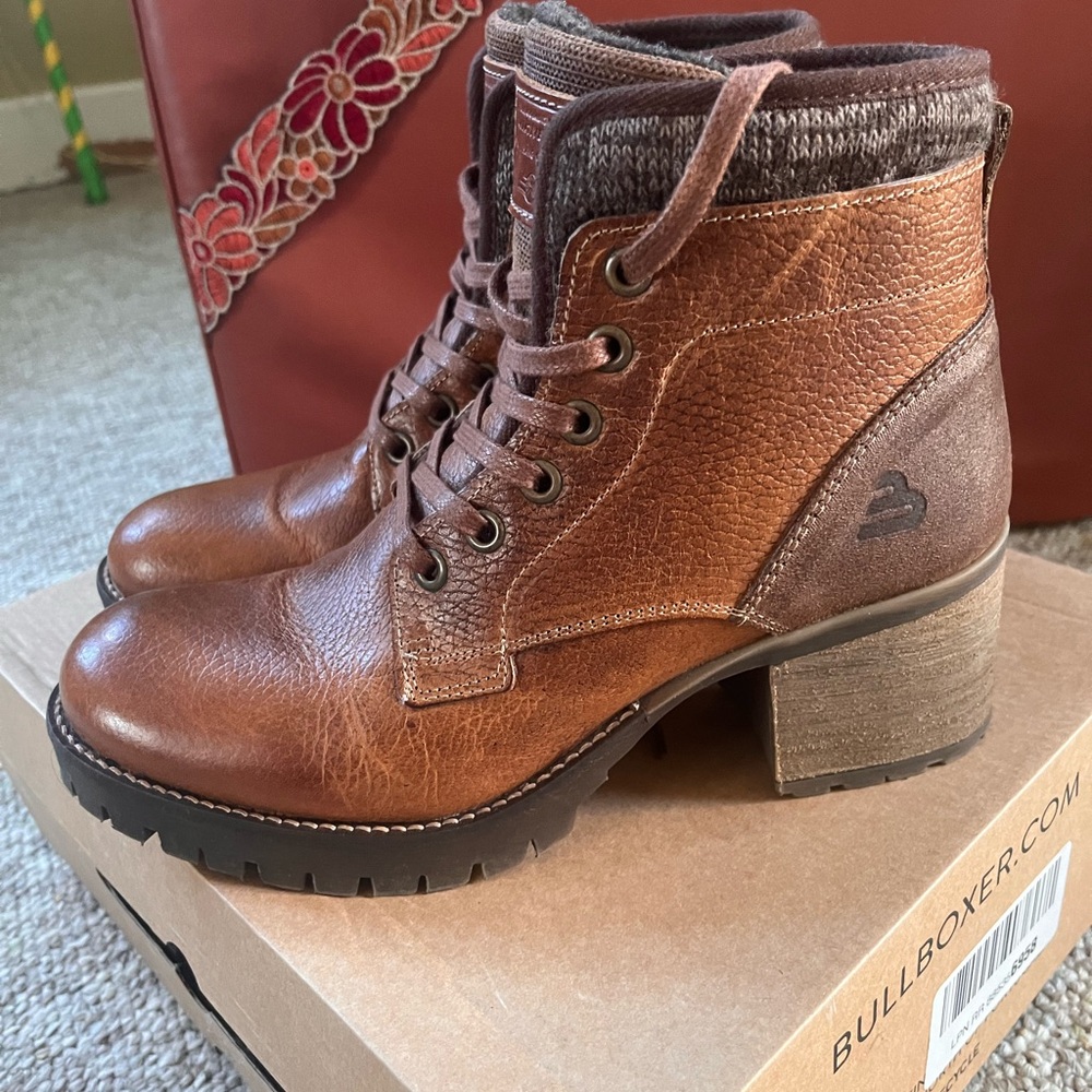 Bullboxer Cognac Brown Leather Carmen Ankle Boots Womens Size 9